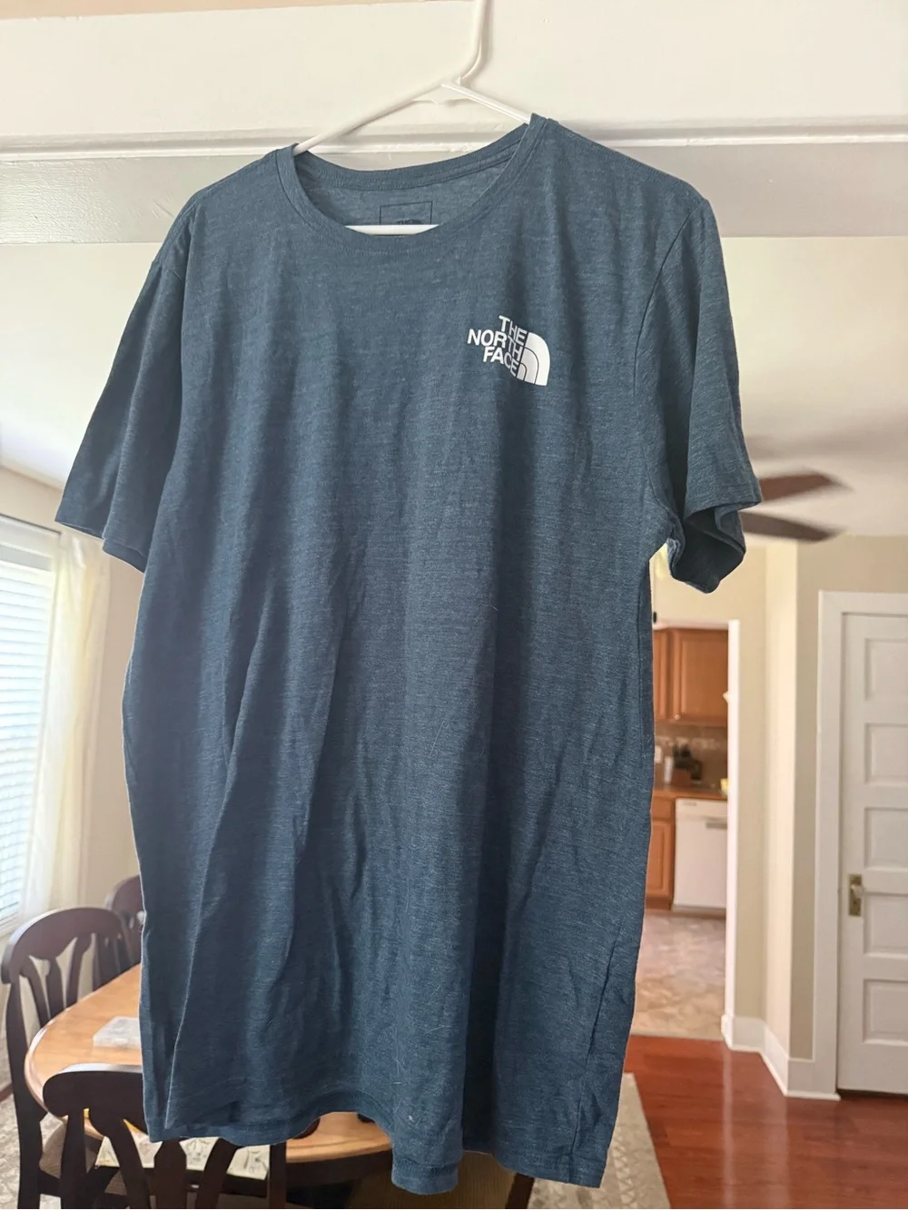 The North Face Men's Navy Tee with Red and White Back Graphic